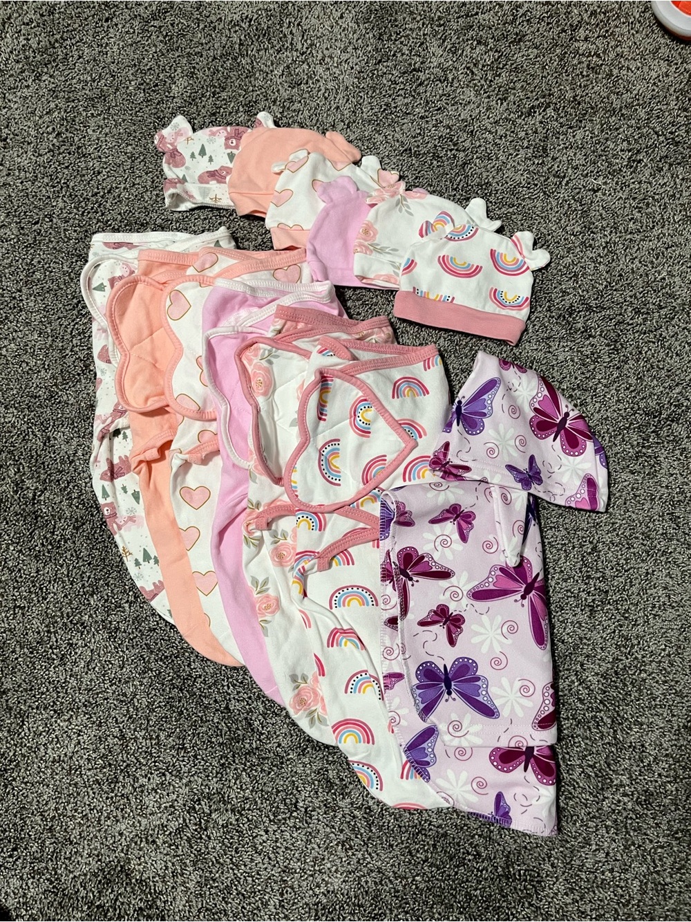 Preemie swaddles and hats
